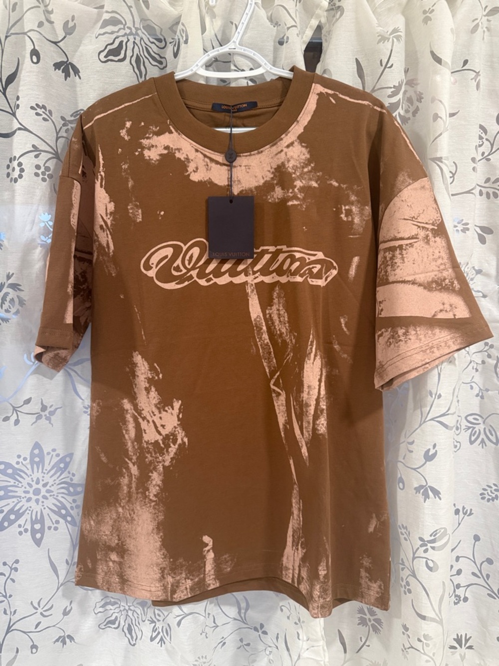 Louis Vuitton Brown and Pink Bleached Logo Short Sleeve Tee